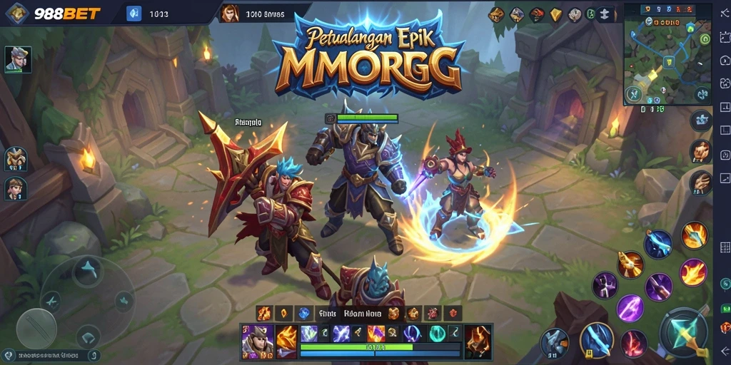Tampilan mendebarkan dari gameplay MMORPG 988BET.