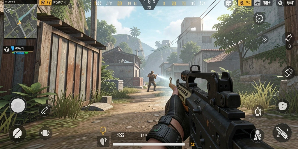 Tangkapan layar utama WOW77 menampilkan aksi seru gameplay FPS.